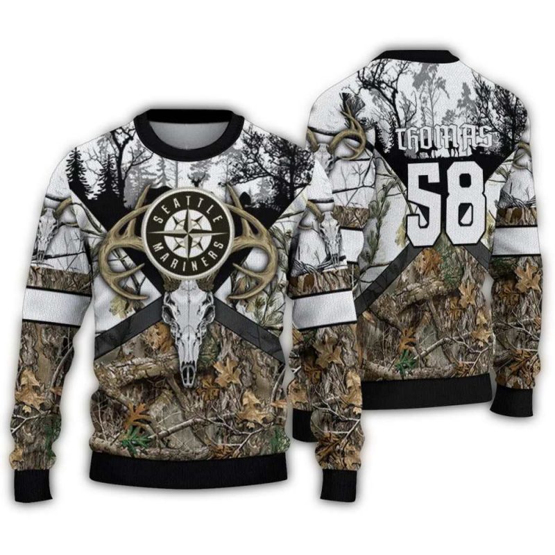 Personalized Seattle Mariners Deer Antlers Ugly Sweater 1