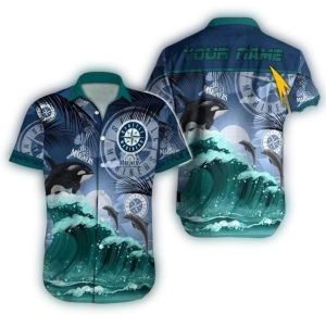 Custom Seattle Mariners Dolphin Wave Tropical Hawaiian Shirt