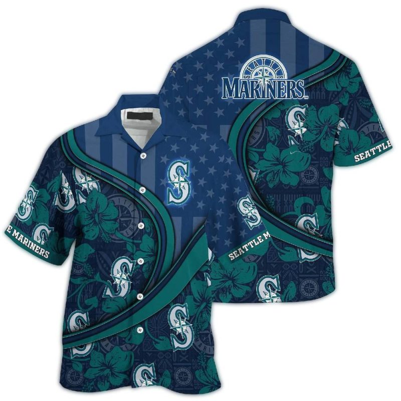 Personalized Seattle Mariners Flower and Flag US Pattern Hawaiian Shirt 1