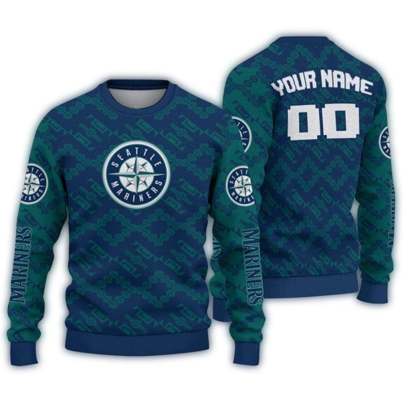 Personalized Seattle Mariners Lattice Gridwork Ugly Sweater 1