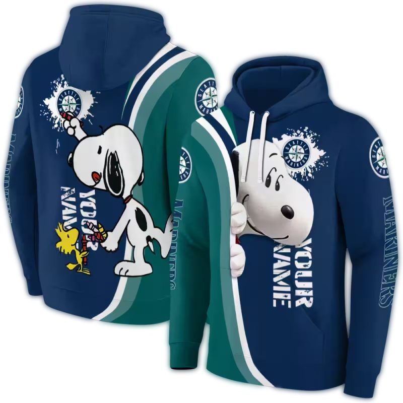 Personalized Seattle Mariners Peeking Snoopy AOP Hoodie 1