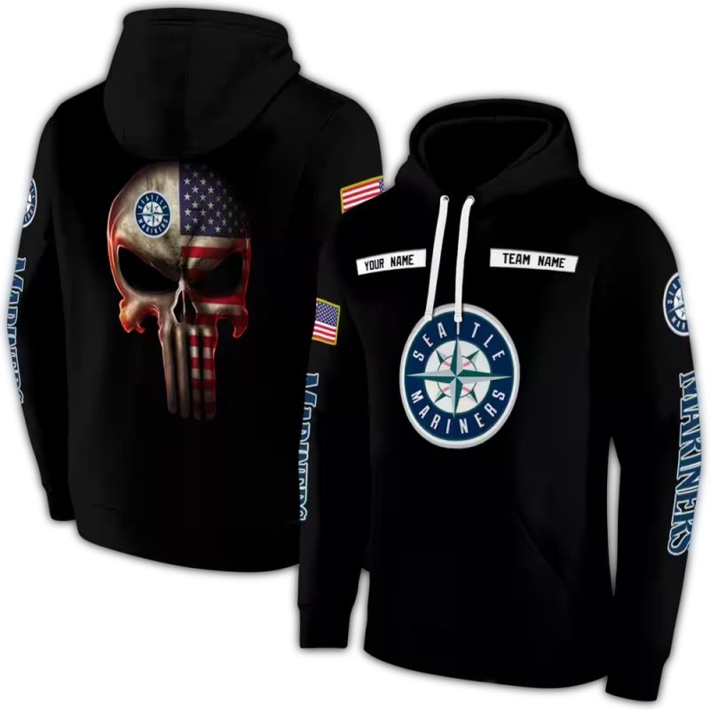 Personalized Seattle Mariners Punisher Skull AOP Hoodie 1