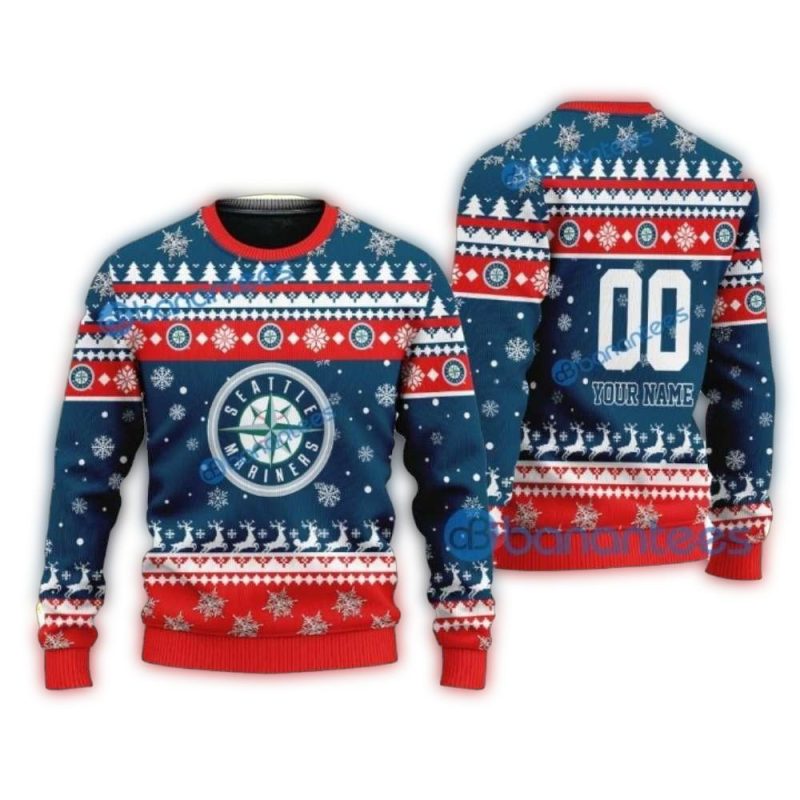 Personalized Seattle Mariners Red Snowflake Christmas Ugly Sweater 1