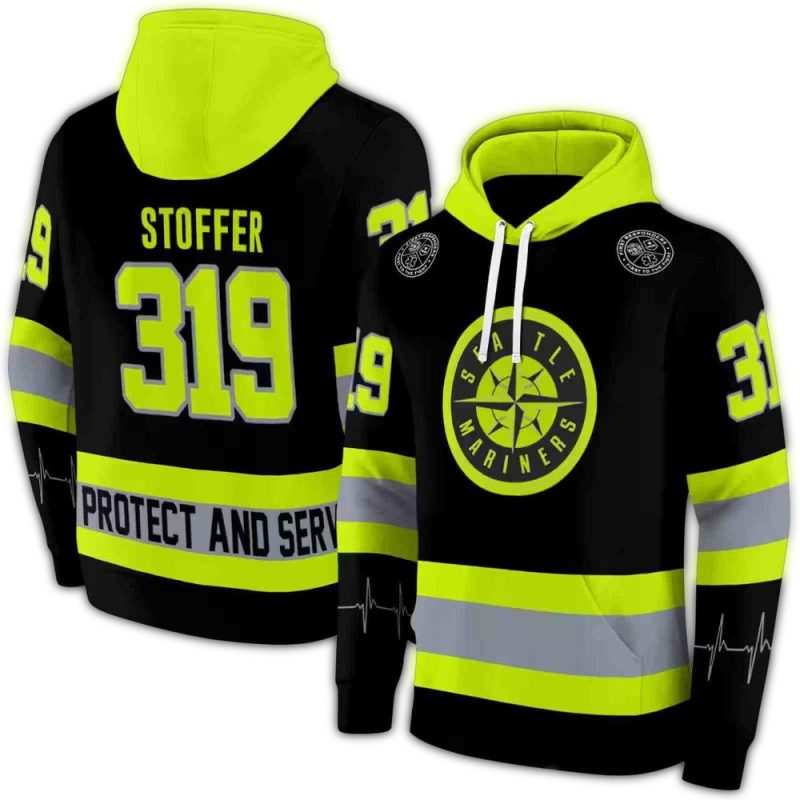 Personalized Seattle Mariners Safety Motif Black Neon Green AOP Hoodie 1