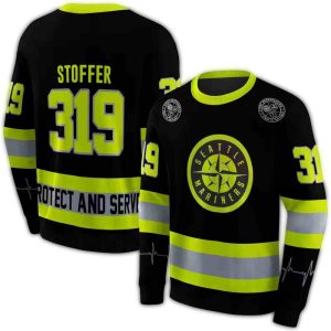 Personalized Seattle Mariners Safety Motif Black Neon Green All Over Print Sweatshirt