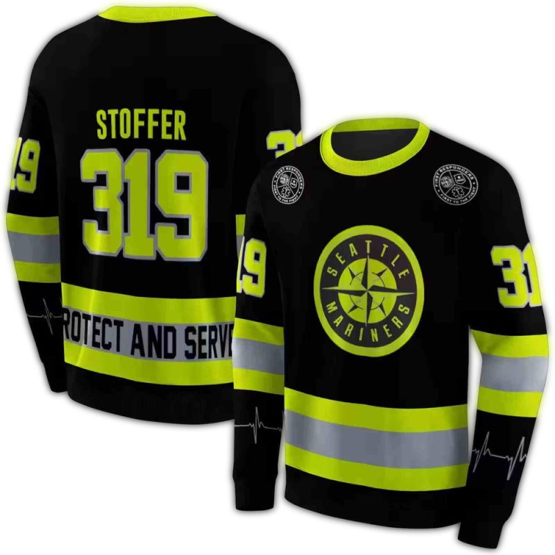 Personalized Seattle Mariners Safety Motif Black Neon Green AOP Sweatshirt 1
