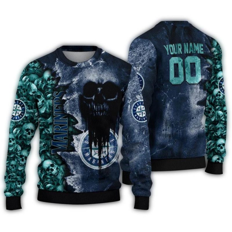 Personalized Seattle Mariners Skull Collage Ugly Sweater 1