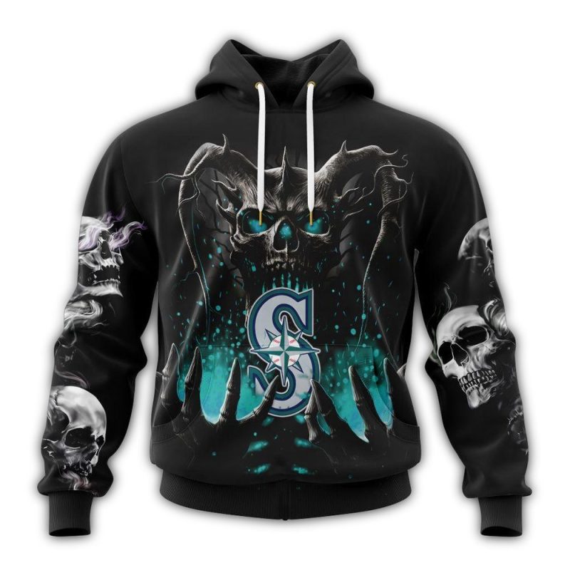 Personalized Seattle Mariners Skull Death AOP Hoodie 1