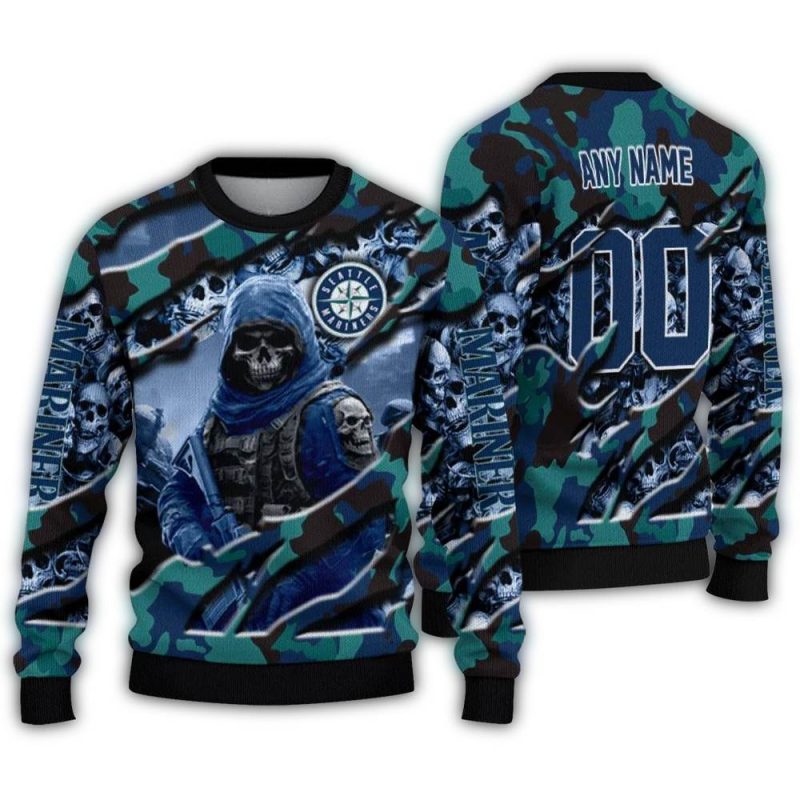 Personalized Seattle Mariners Skull Horde Ugly Sweater 1