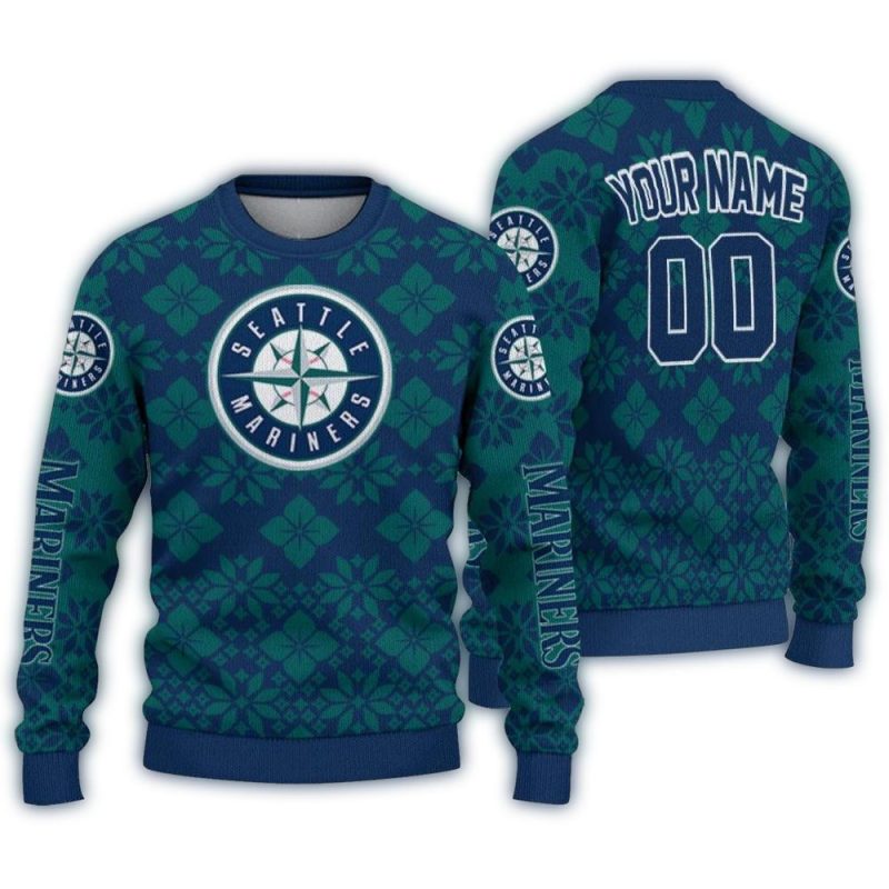 Personalized Seattle Mariners Snowflake Matrix Ugly Sweater 1
