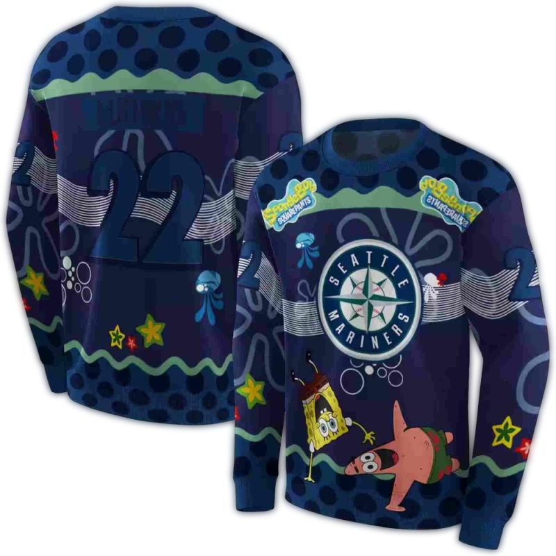 Personalized Seattle Mariners Sponge Bob Patrick Star AOP Sweatshirt 1