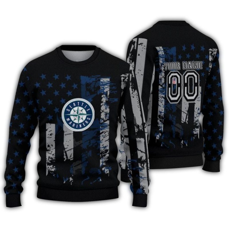 Personalized Seattle Mariners Vintage USA Flag Ugly Sweater 1