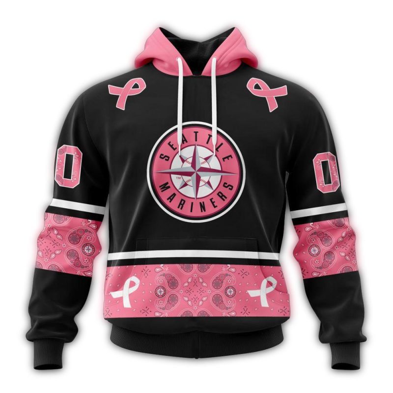 Personalized Seattle Mariners We Wear Pink Breast Cancer AOP Hoodie 1