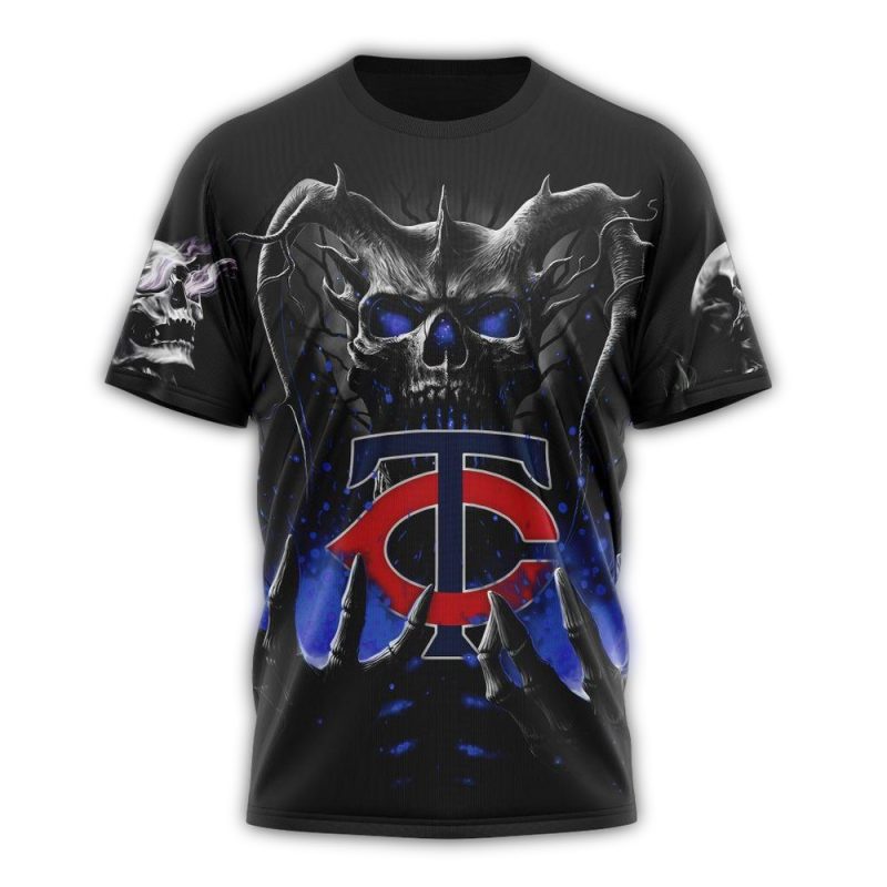 Personalized Skull Hold Logo Minnesota Twins Halloween AOP T Shirt 1