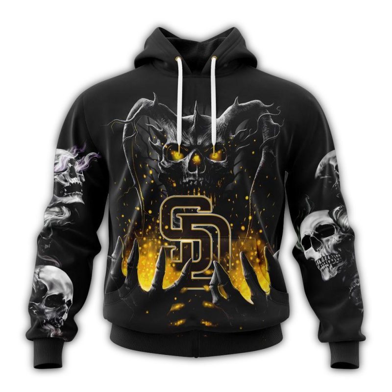 Personalized Skull Hold Logo San Diego Padres AOP Hoodie 1
