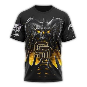Custom Skull Hold Logo San Diego Padres All Over Print T-Shirt