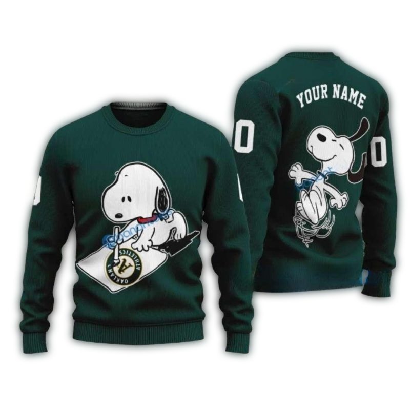 Personalized Snoopy Oakland Athletics Christmas Ugly Sweater 1