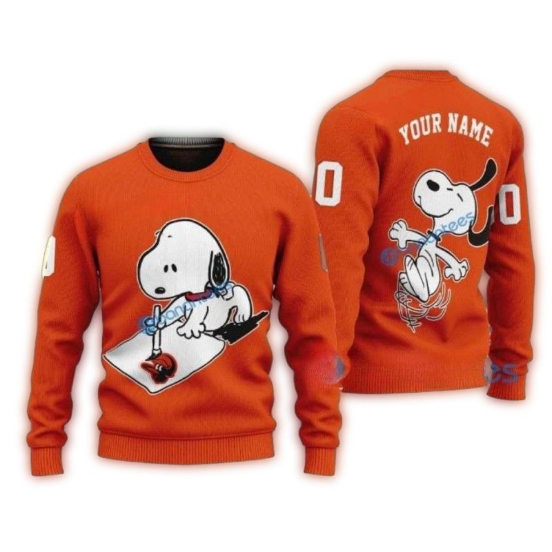 Personalized Snoopy Orange Baltimore Orioles Ugly Sweater 1