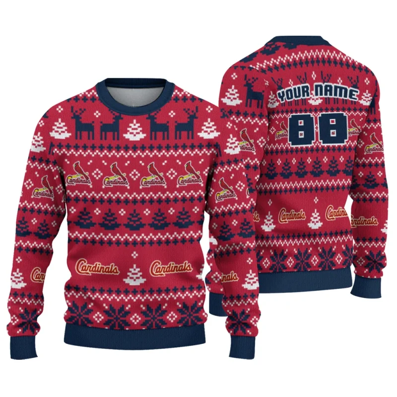 Personalized St Louis Cardinals Christmas Deer Snow Ugly Sweater 1