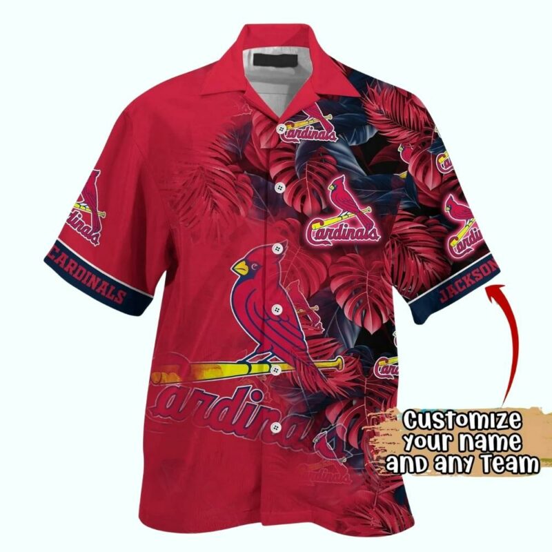 Personalized St Louis Cardinals Floral Leaf Aloha Hawaiian Shirt – Unisex Graphic Tee - Image 2