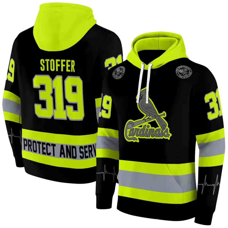 Personalized St Louis Cardinals Safety Motif Black Neon Green AOP Hoodie 1