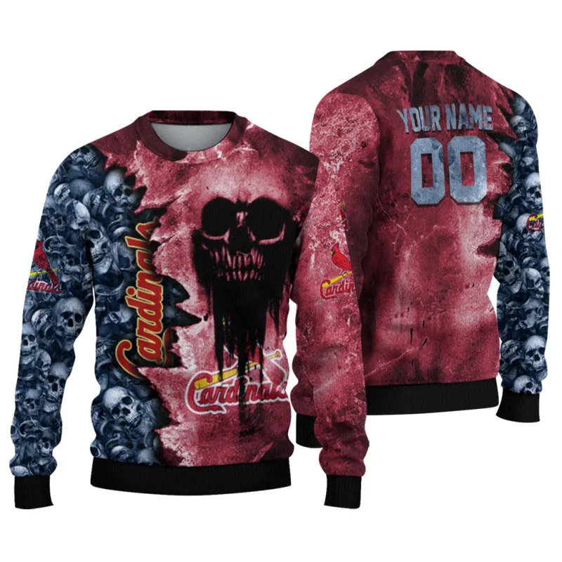 Personalized St Louis Cardinals Skull Art Ugly Sweater 1