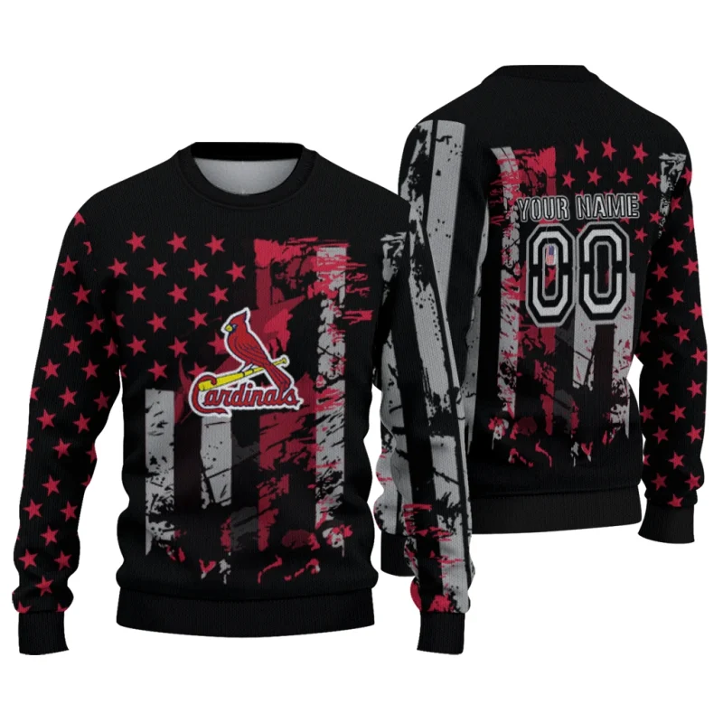 Personalized St Louis Cardinals Vintage USA Flag Ugly Sweater 1