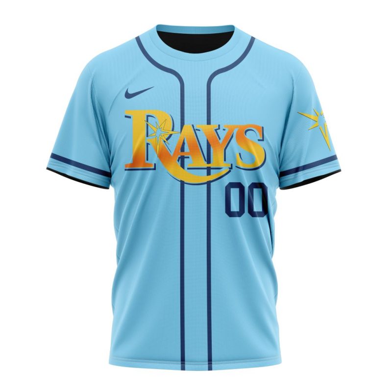 Personalized Tampa Bay Rays Alternate Stripe Blue AOP T Shirt 1