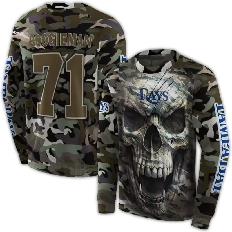 Personalized Tampa Bay Rays Camo Skull AOP Sweatshirt 1