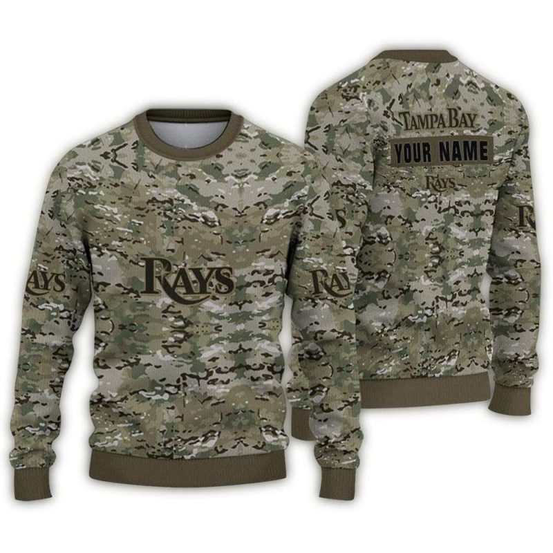 Personalized Tampa Bay Rays Camouflage Blend Ugly Sweater 1