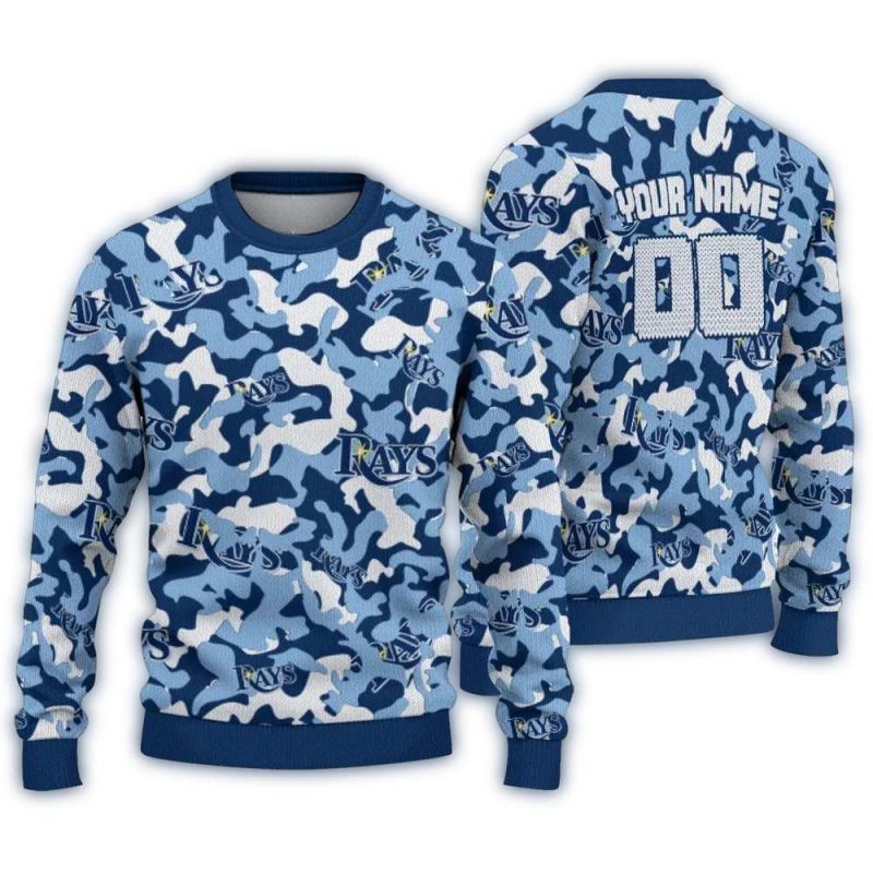 Personalized Tampa Bay Rays Camouflage Motif Ugly Sweater 1