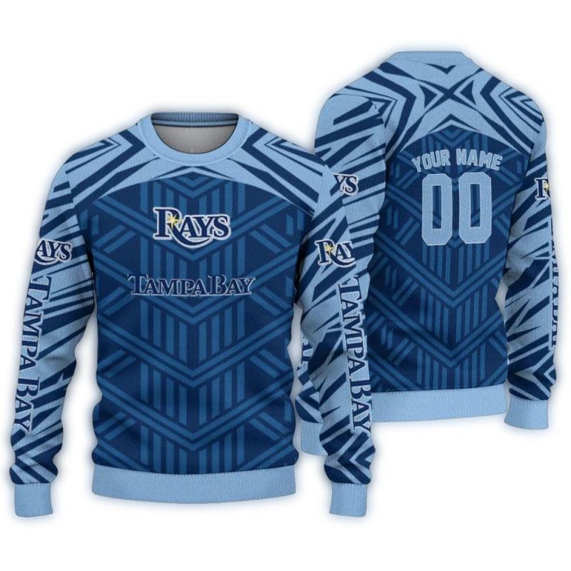 Personalized Tampa Bay Rays Chevron Pattern Ugly Sweater 1