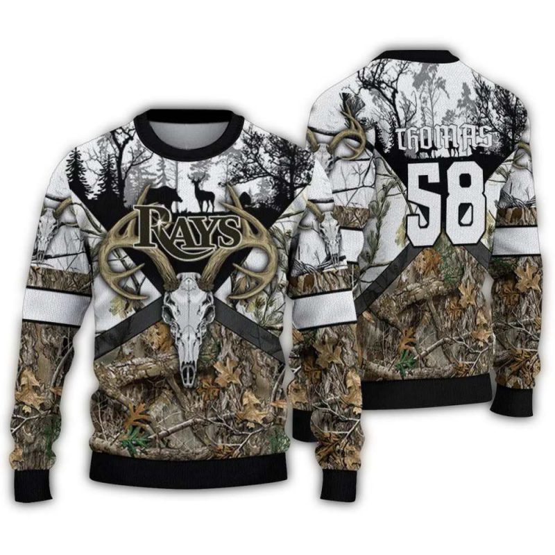 Personalized Tampa Bay Rays Deer Antlers Ugly Sweater 1