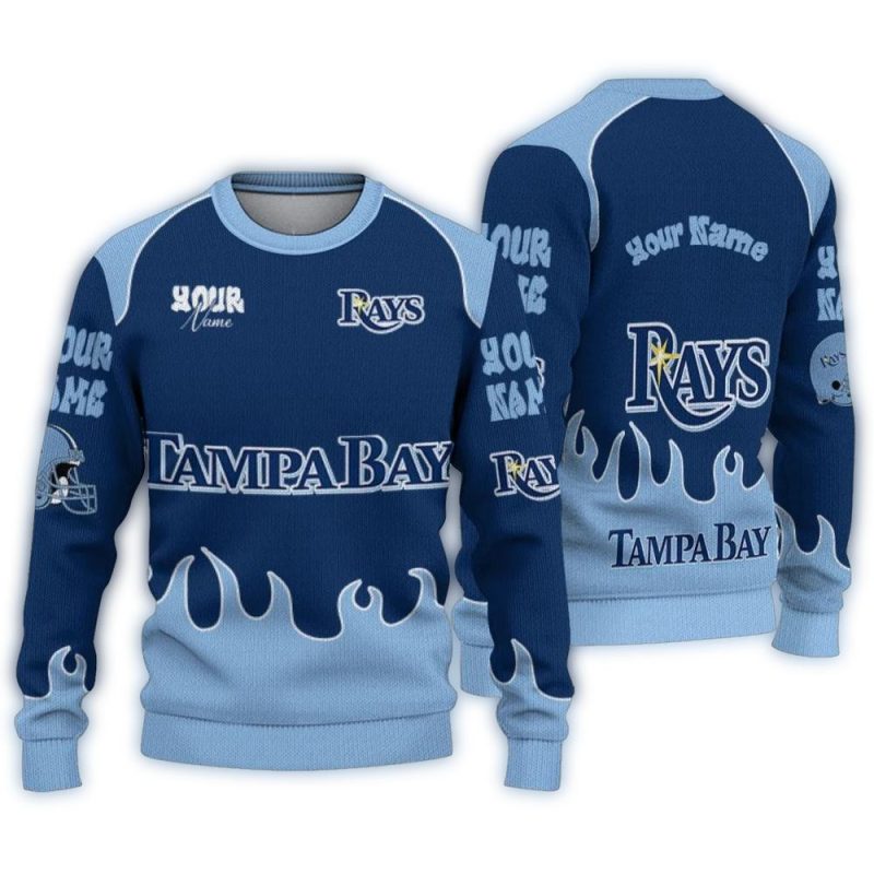 Personalized Tampa Bay Rays Flame Border Ugly Sweater 1