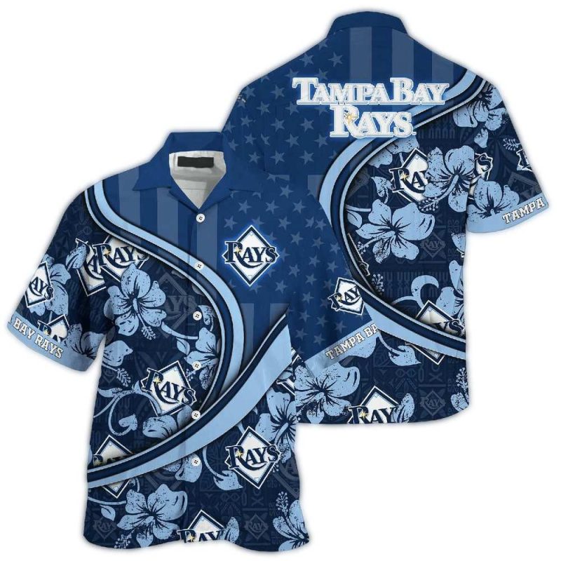 Personalized Tampa Bay Rays Flower and Flag American Hawaiian Shirt 1