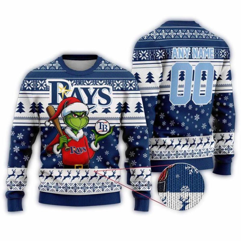 Personalized Tampa Bay Rays Grinch Christmas Ugly Sweater 1