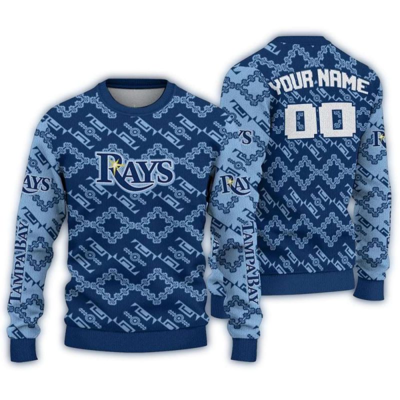 Personalized Tampa Bay Rays Lattice Gridwork Ugly Sweater 1