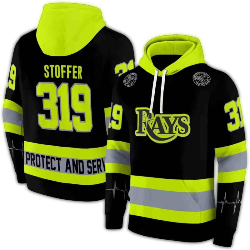 Personalized Tampa Bay Rays Safety Motif Black Neon Green AOP Hoodie 1