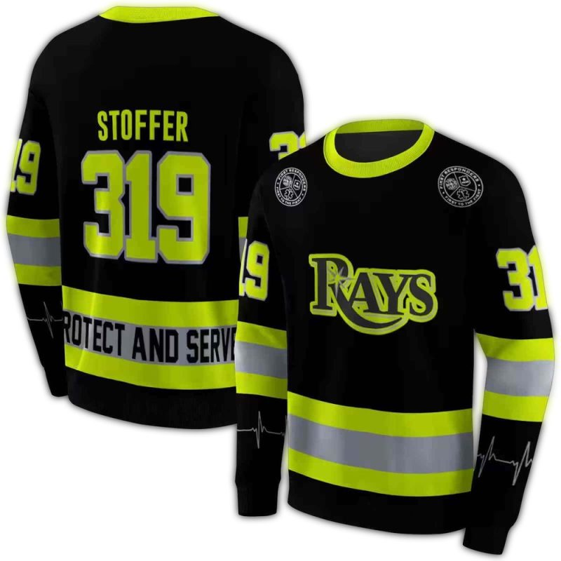Personalized Tampa Bay Rays Safety Motif Black Neon Green AOP Sweatshirt 1