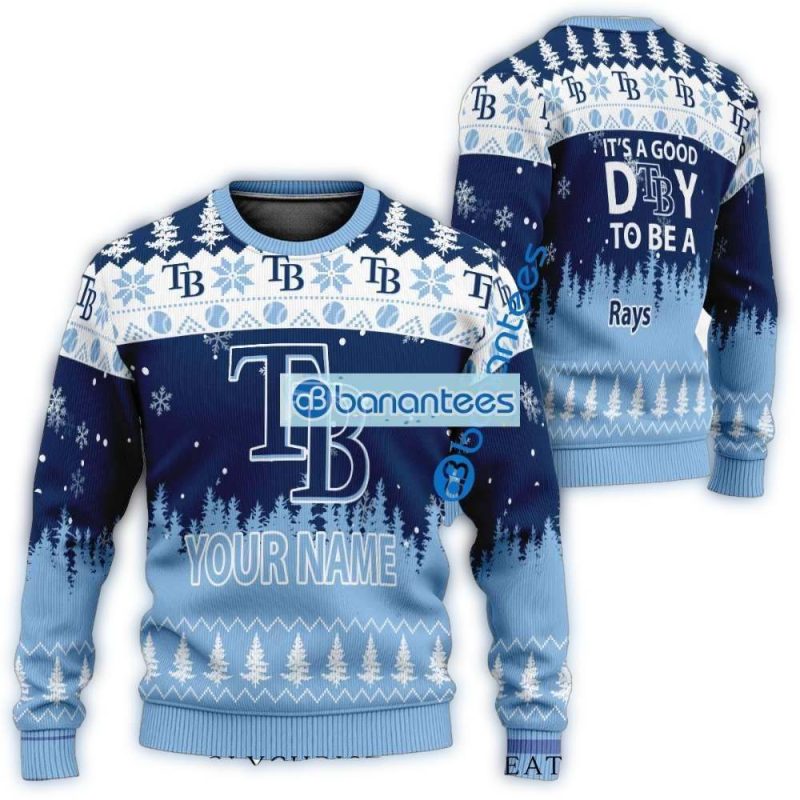 Personalized Tampa Bay Rays Snowy Forest Ugly Sweater 1