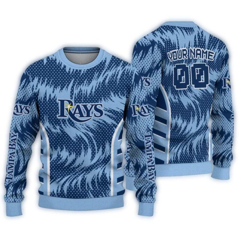 Personalized Tampa Bay Rays Swirl Flow Ugly Sweater 1