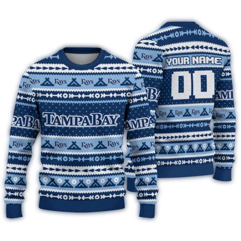 Personalized Tampa Bay Rays Tent Stripes Ugly Sweater 1