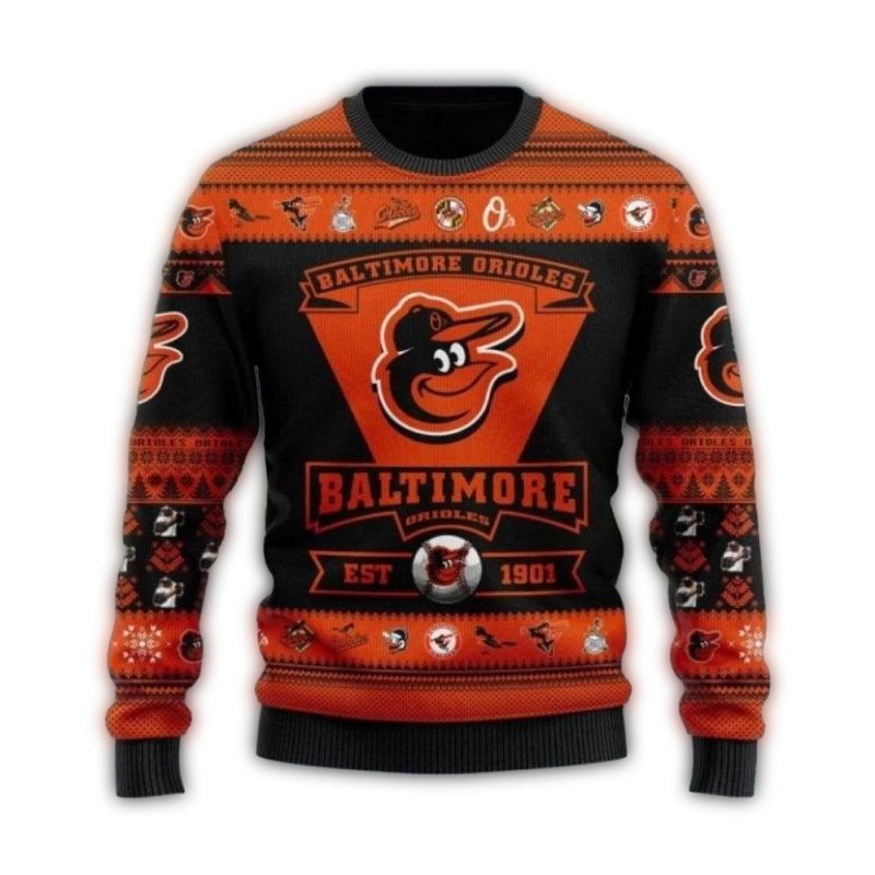 Personalized Team Baltimore Orioles Est 1901 Christmas Ugly Sweater 1