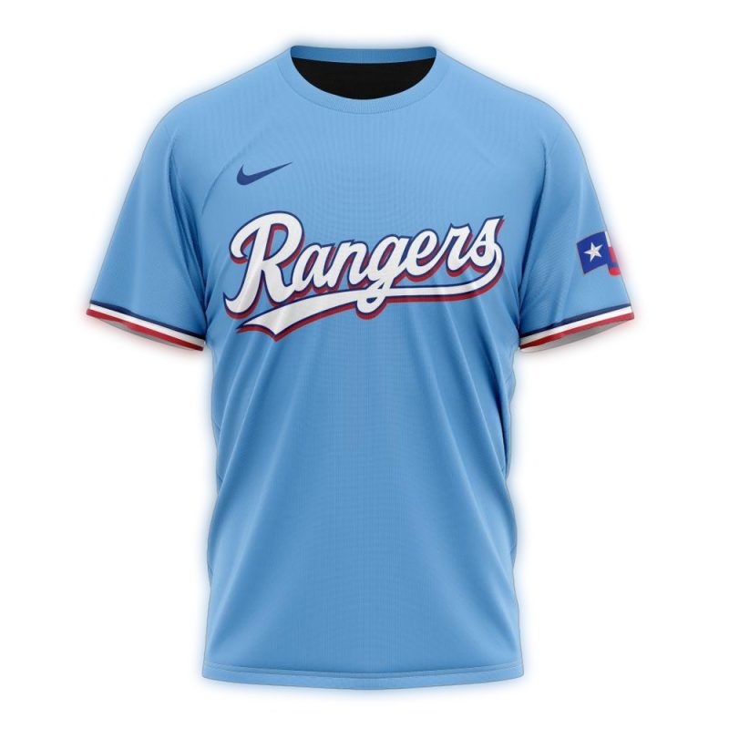 Personalized Texas Rangers Alternate Kits Blue AOP T Shirt 1