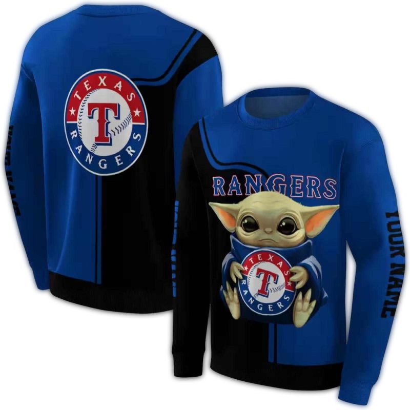 Personalized Texas Rangers Baby Yoda AOP Sweatshirt 1