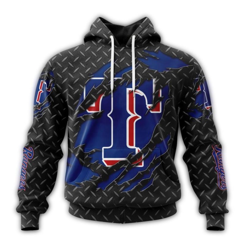 Personalized Texas Rangers Black Metal AOP Hoodie 1