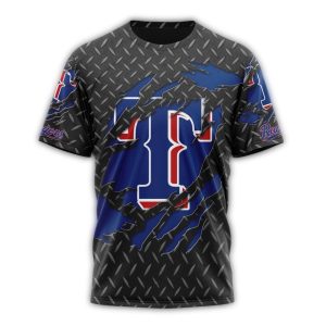 Personalized Texas Rangers Black Metal All-Over Print T-Shirt