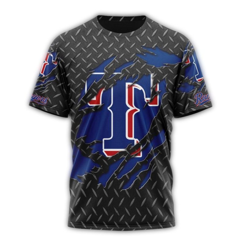 Personalized Texas Rangers Black Metal AOP T Shirt 1