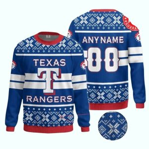 Personalized Texas Rangers Blue Snowflake Ugly Sweater
