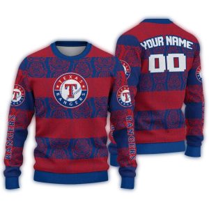 Personalized Texas Rangers Bulldog Motif Ugly Sweater